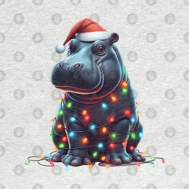 Hippo Wrapped in Christmas Lights by Chromatic Fusion Studio